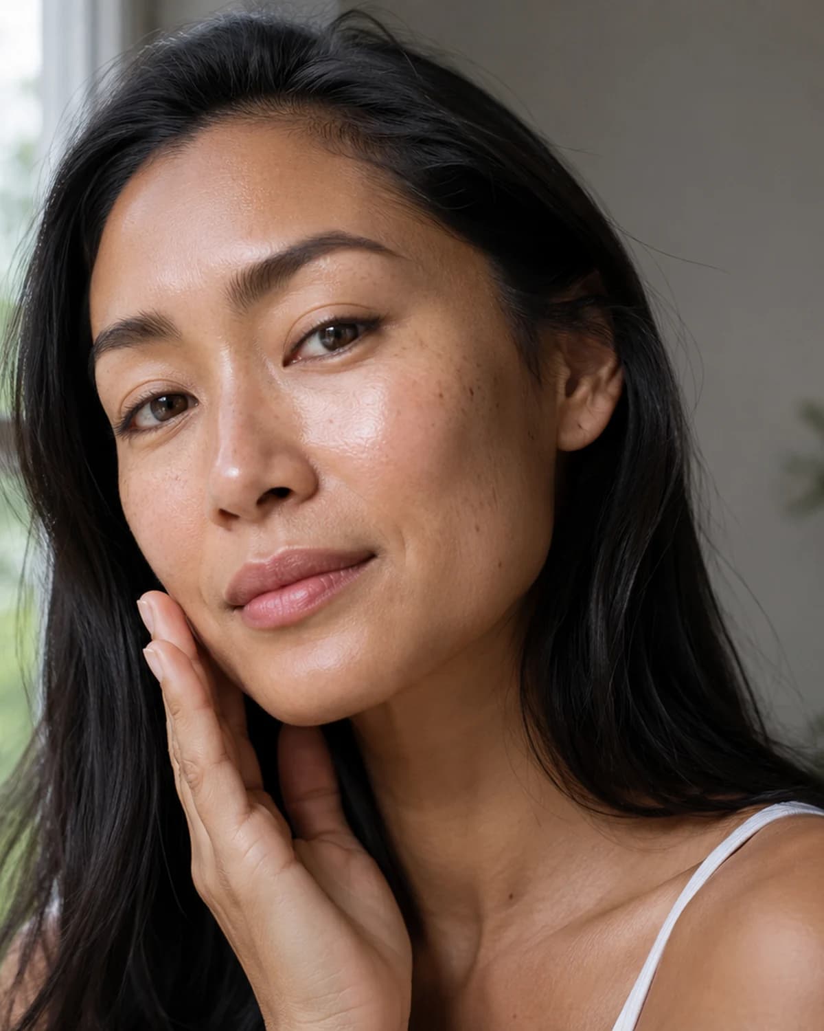 Natural skin portrait in soft daylight