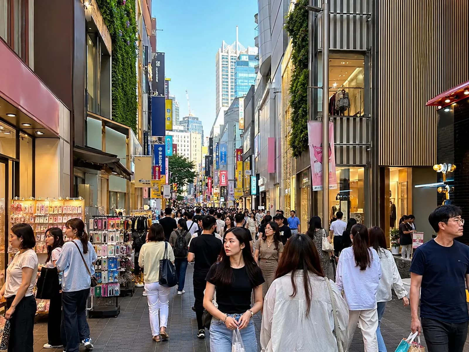 Busy shopping street in central Seoul