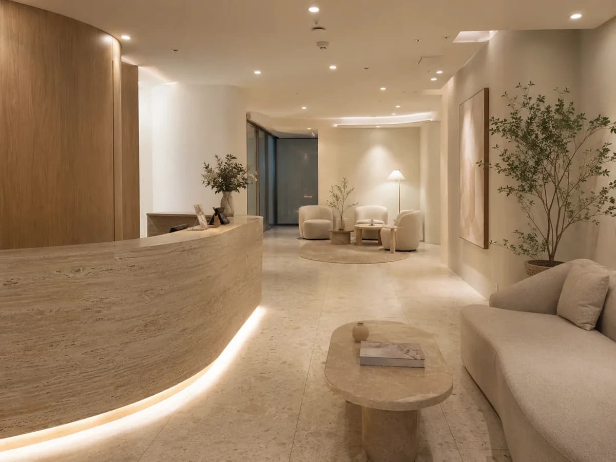 Calm clinic lounge interior